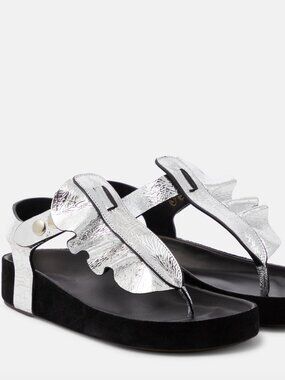 Isabel Marant Isela Metallic Silver Leather Sandals Size 8